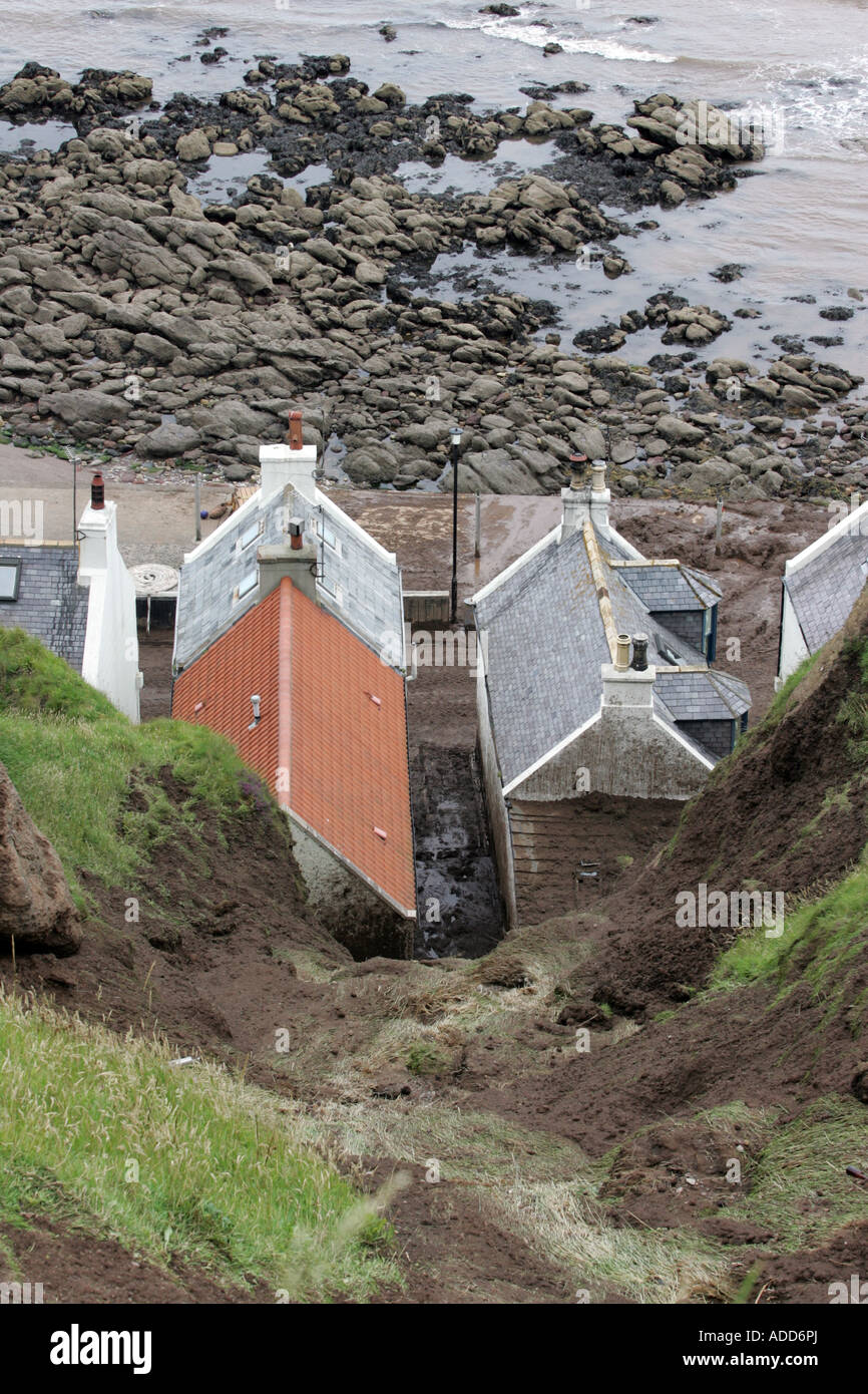 Mudslide which hit the village of Pennan, Aberdeenshire, Scotland, UK, after torrential rain in August 2007 Stock Photo