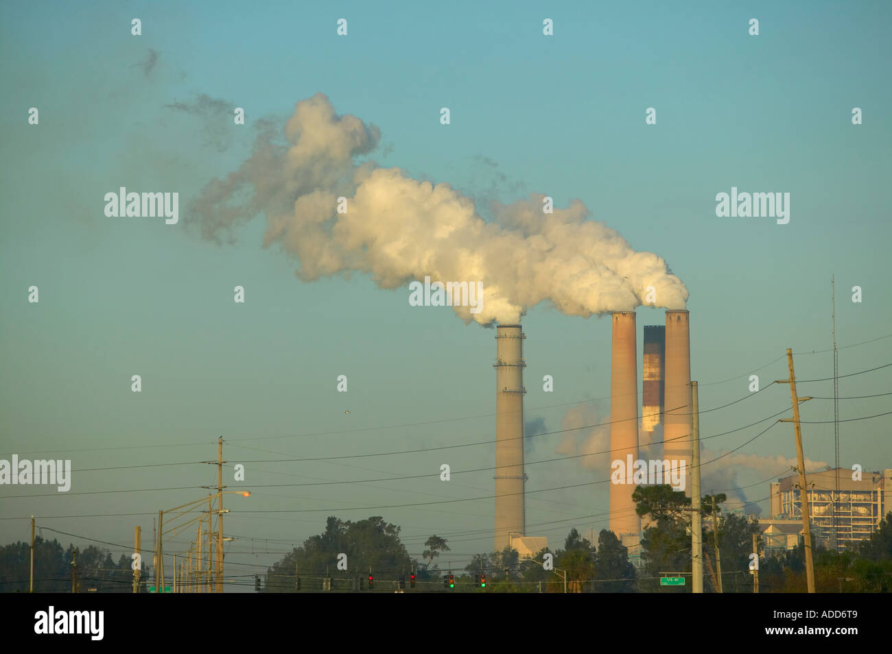 Power line and smoke stacks of Big Bend Power Plant Tampa Florida Tampa