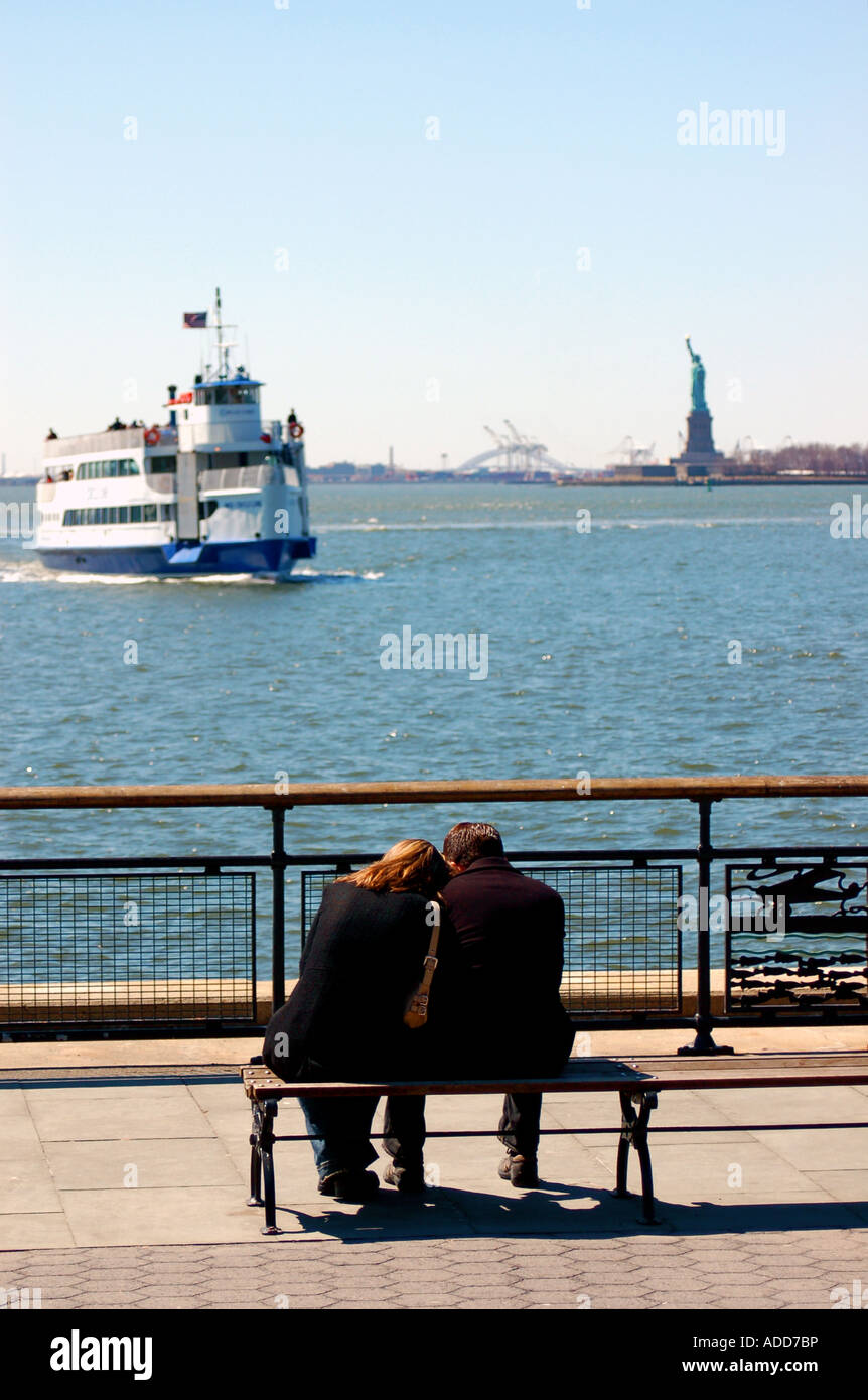 View of Statue of Liberty from Battery Park New York City Stock Photo