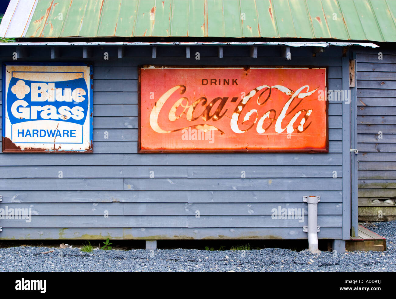 vintage signs on old building Stock Photo