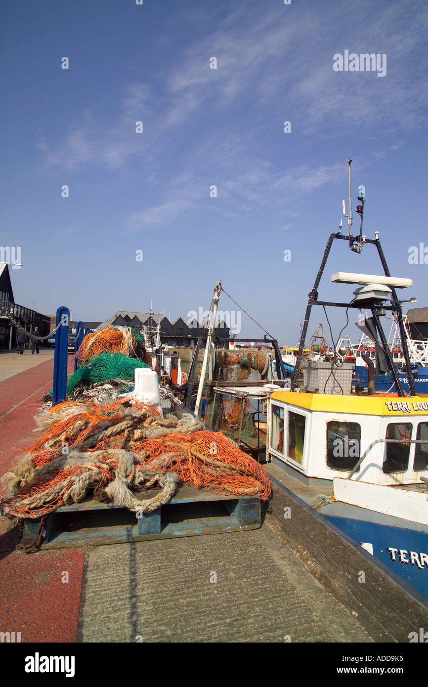 Harbour Whitstable Kent fishing boats and huts Stock Photo - Alamy