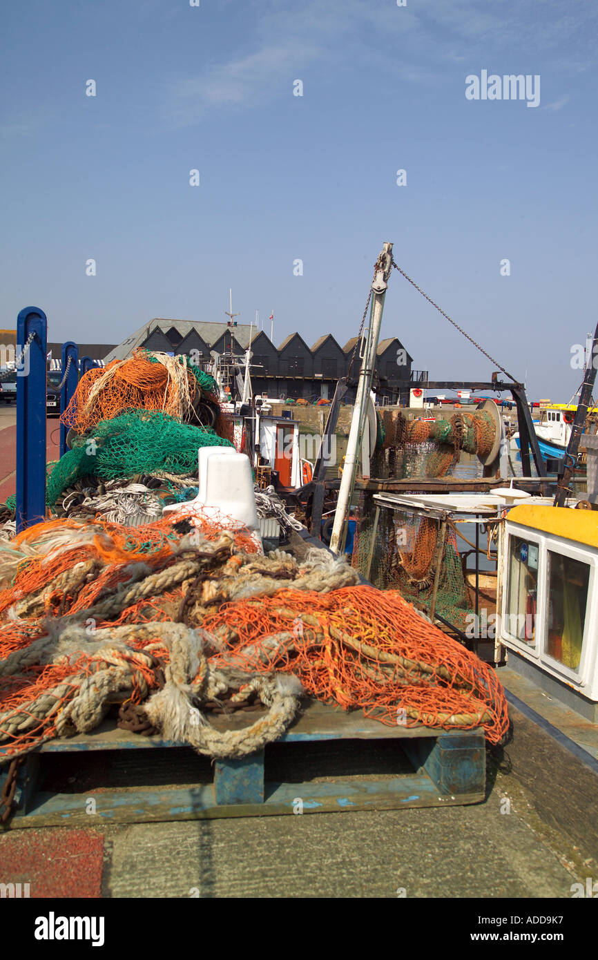 Harbour Whitstable Kent fishing boats and huts Stock Photo - Alamy