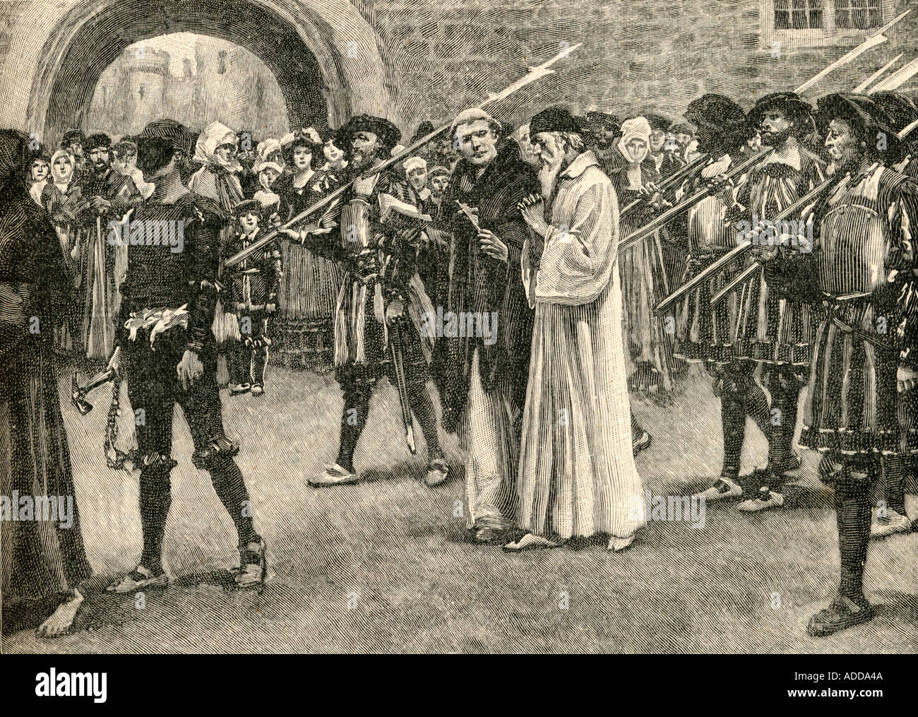 John Frith going to martyrdom. John Frith, 1503 –1533. English Protestant priest, writer, and martyr. Stock Photo