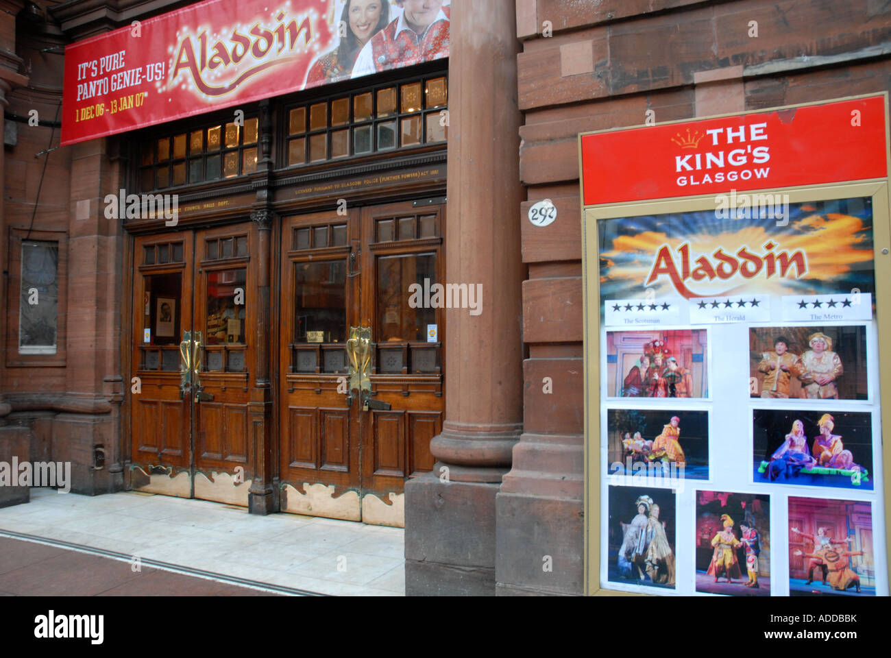Entrance Doors to the Historic Kings Theatre Showing Pantomime 'Aladdin