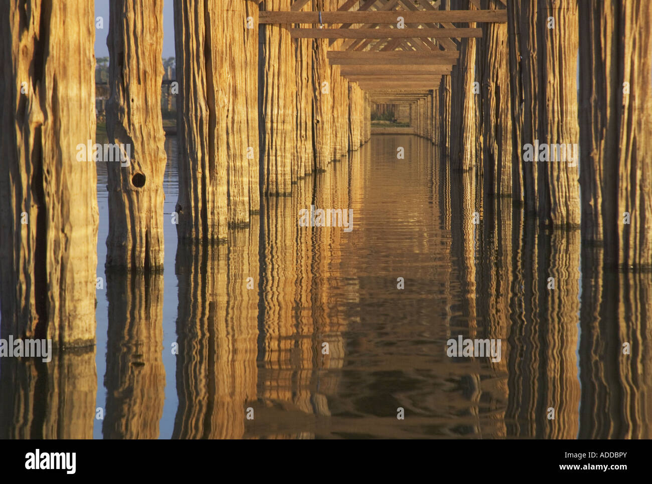 U Bein teak bridge across Taungthaman Lake Amarapura near Mandalay ...