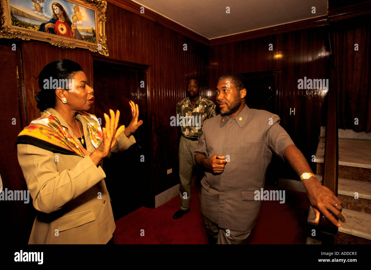 Charles Taylor with the Minister of Information Victoria Reffel, in his mansion, Monrovia, Liberia, May 1996 Stock Photo