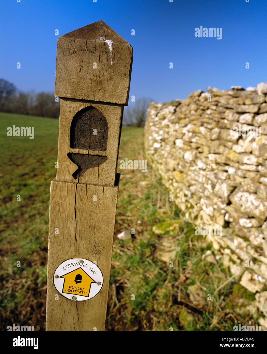 Waymarker on the Cotswold Way National Trail Stock Photo Alamy