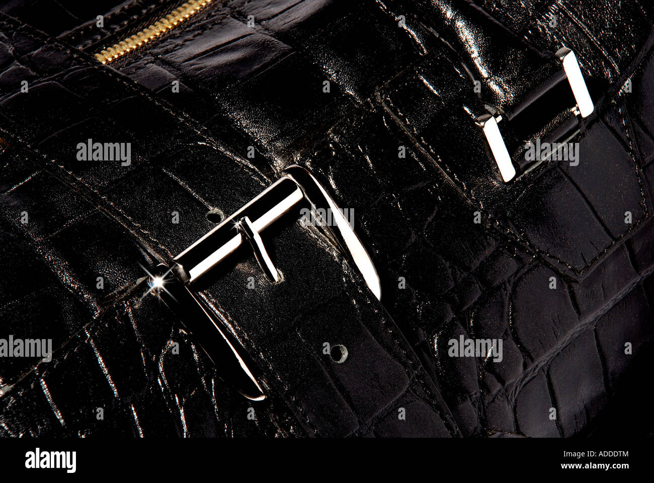 Detail of a Black Leather Travel Bag / buckle. Picture by Paddy McGuinness paddymcguinness Stock Photo