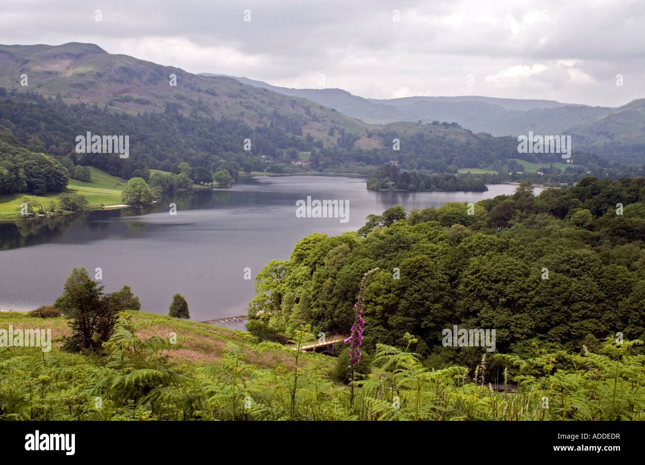 Views From Loughrigg Terrace of Grasmere Lake and Surrounding Fells Lake District Cumbria Stock Photo