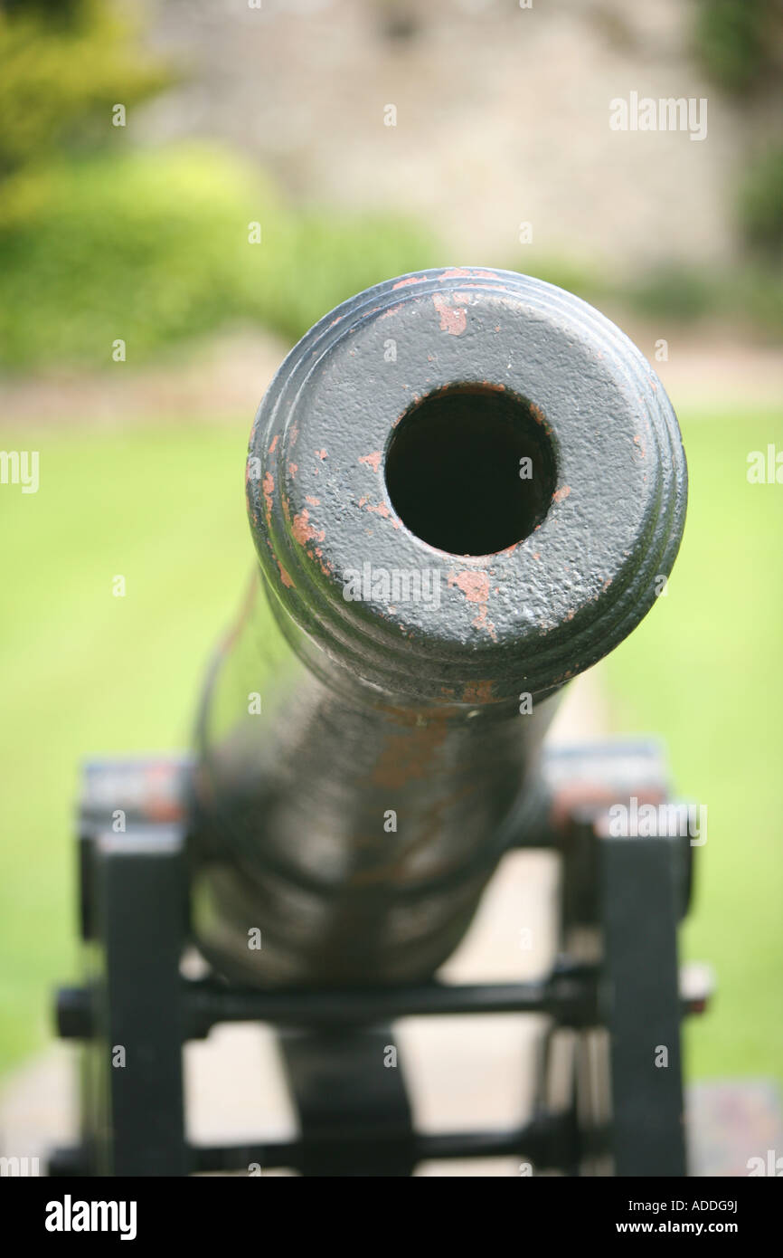 Naval cannon from HMS foudroyant  Nelson's flagship at caldicot castle monmouthshire  england uk fortification defence defense Stock Photo