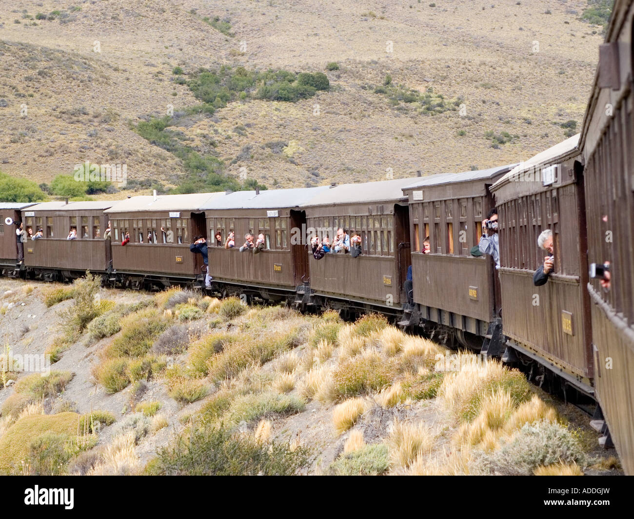 'La Trochita', a vapor train that is a typical tourist attraction at Esquel, Patagonia Argentina. Stock Photo