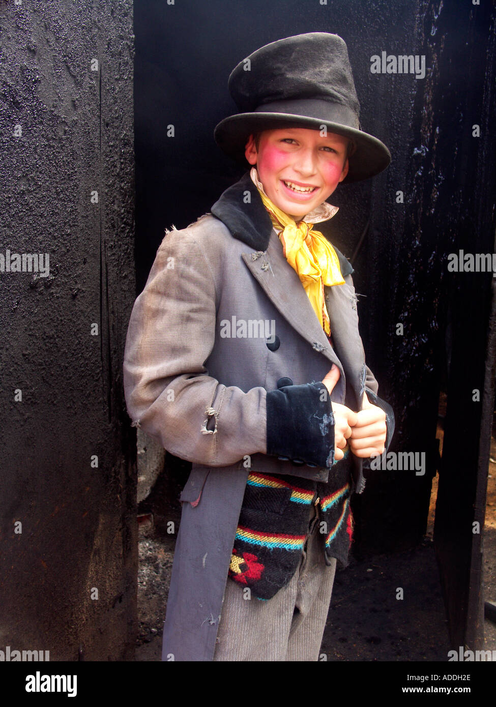 Young boy as the Artful Dodger in Oliver Twist school play Stock Photo