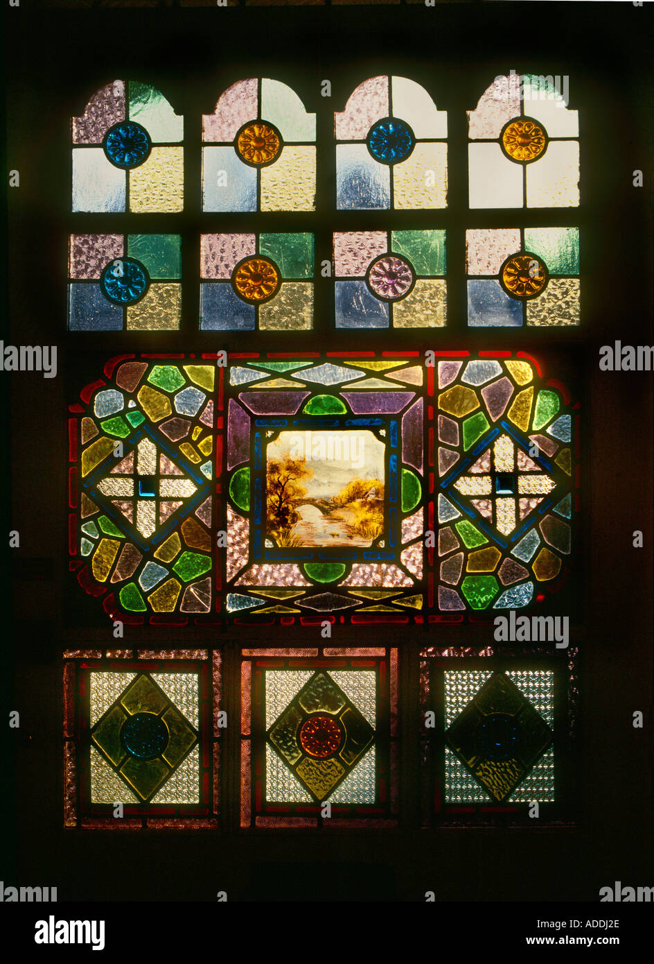 Decorative Stained Glass Panel Hand Stock Photos Decorative Stained Glass Panel Hand Painted Rural Scene On Front Door Victorian British Housing London