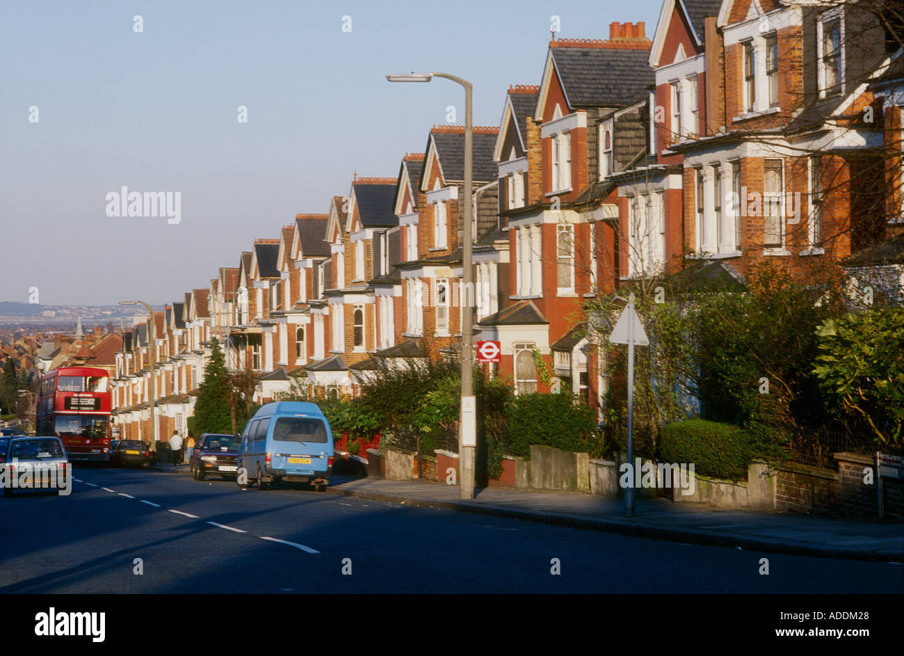 Terraced houses in London street Muswell Hill North London Stock Photo