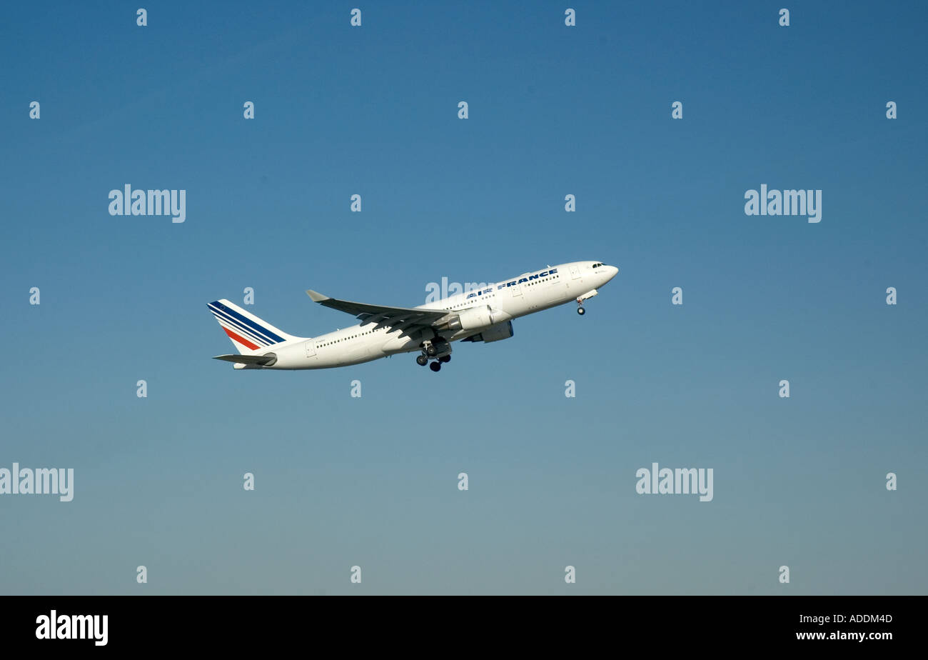 An Air France passenger during take off from Logan International Airport in Boston Massachusetts Stock Photo