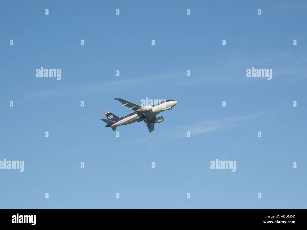 A US Airways flight in take off from Logan International Airport in Boston Massachusetts Stock Photo