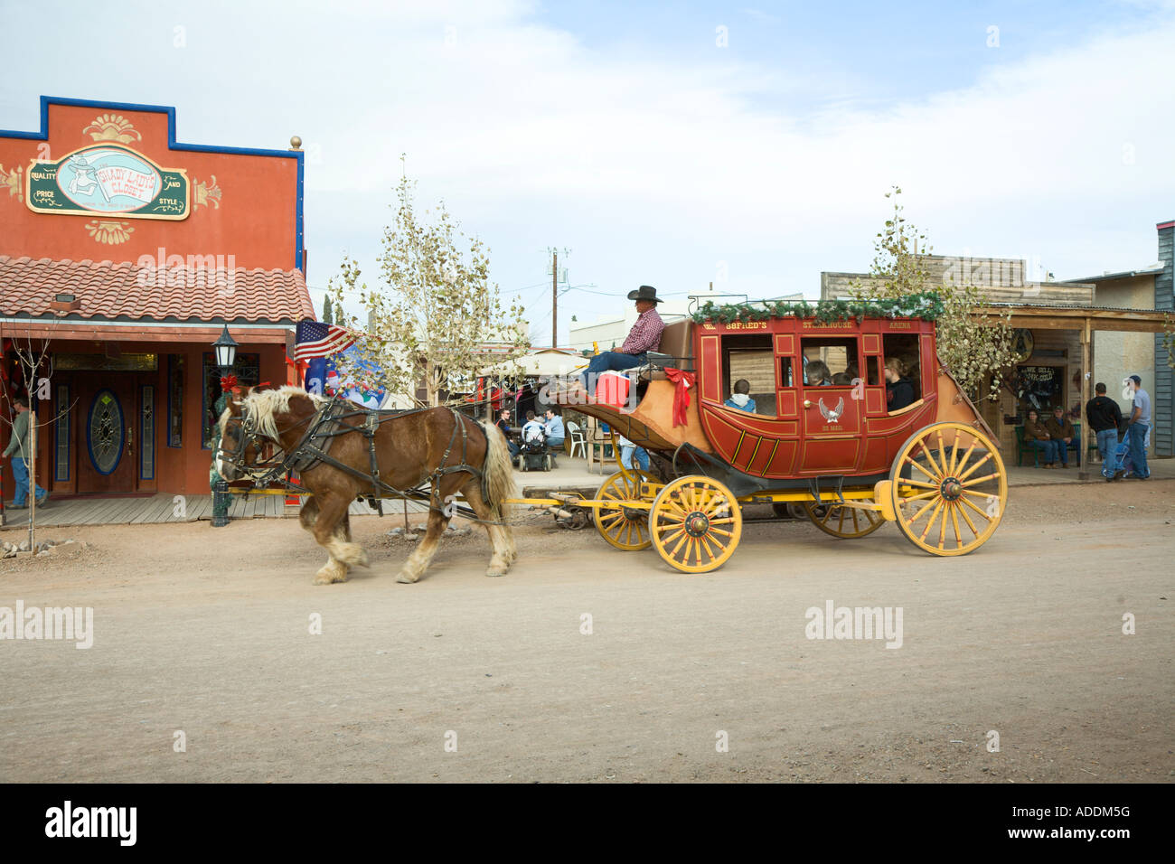 Horse drawn stagecoach on main street in Tombstone, Arizona Stock Photo
