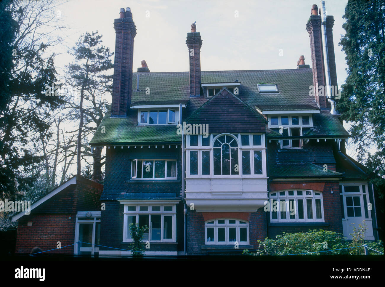 large free standing Edwardian house with tall chimney stacks Streatham South London Stock Photo