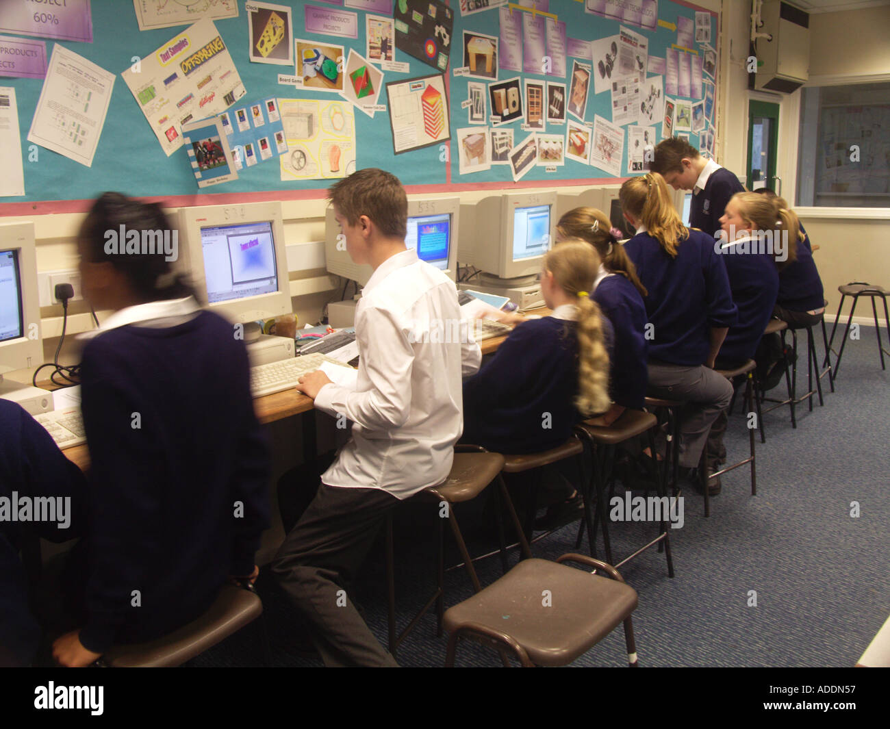 Students in school using computers Stock Photo Alamy