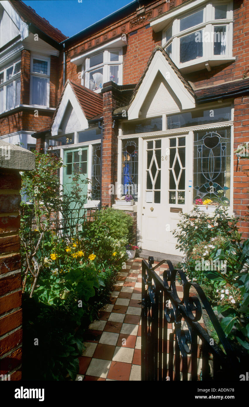 front gate and tiled front pathway Edwardian house West London Stock Photo