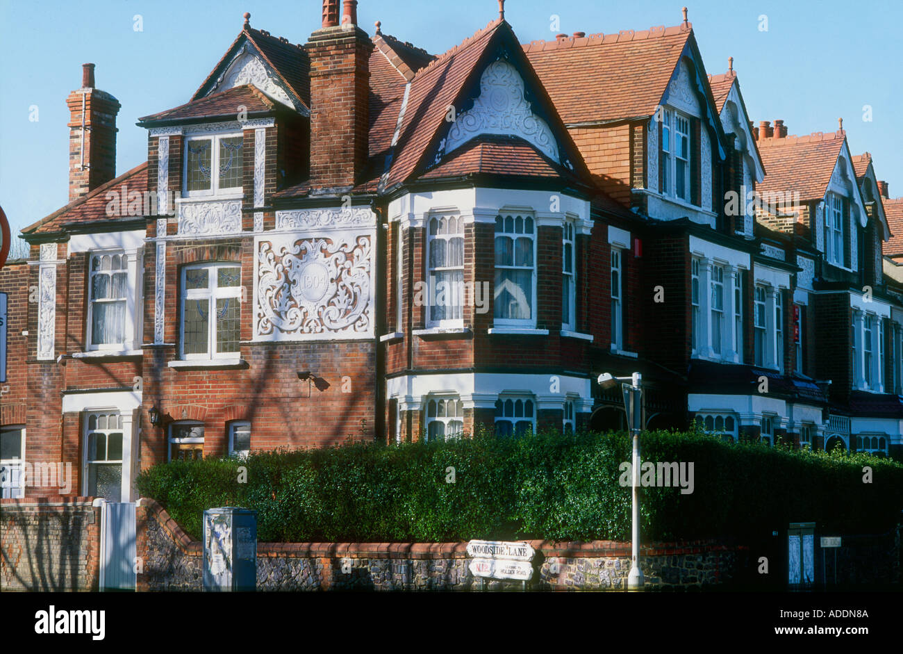 Large end of terrace corner Edwardian house built 1904 in Woodside Lane London N12 Stock Photo