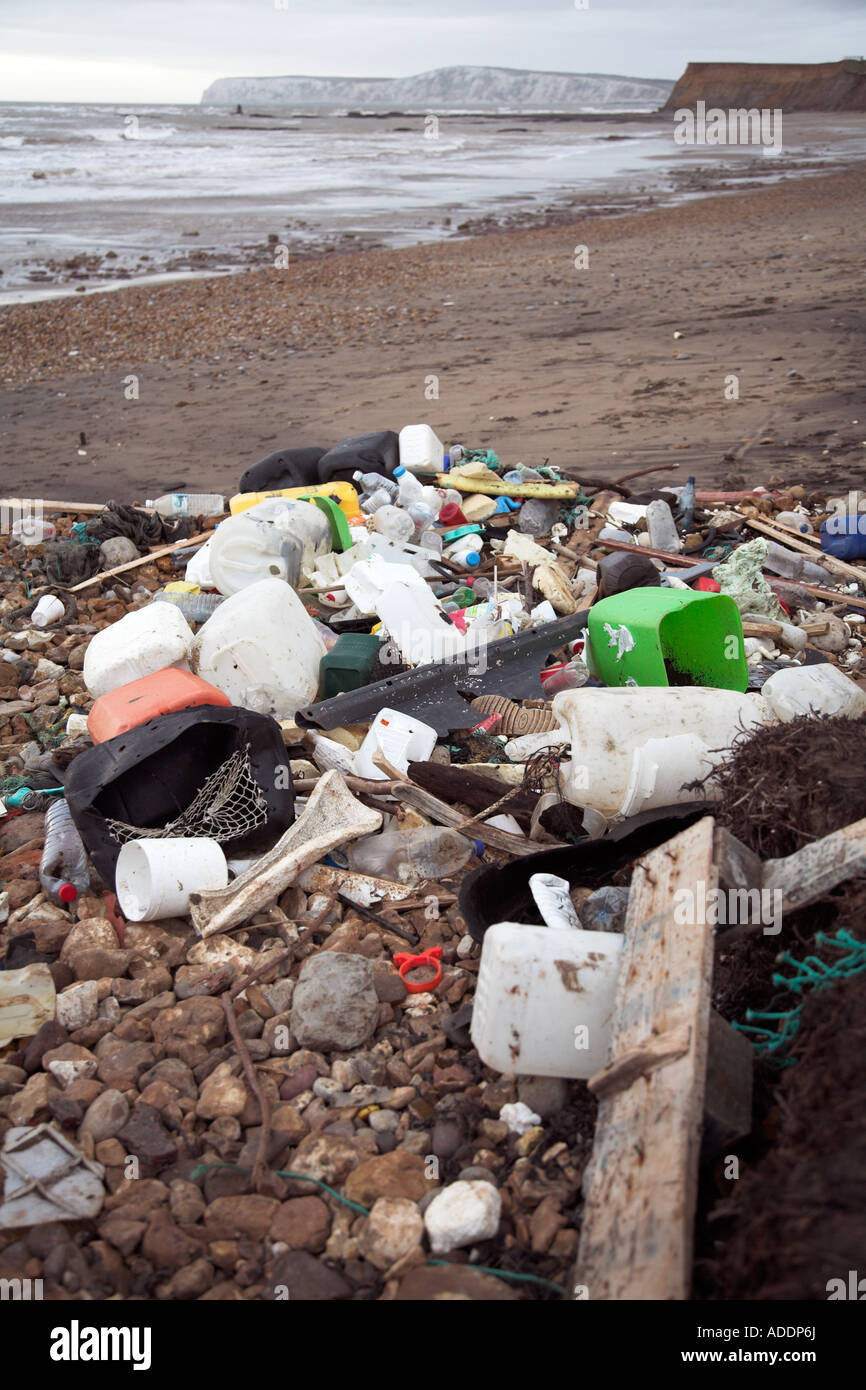 Washed Up Rubbish On Beach Compton Bay Isle Of Wight Winter 2007 Stock 