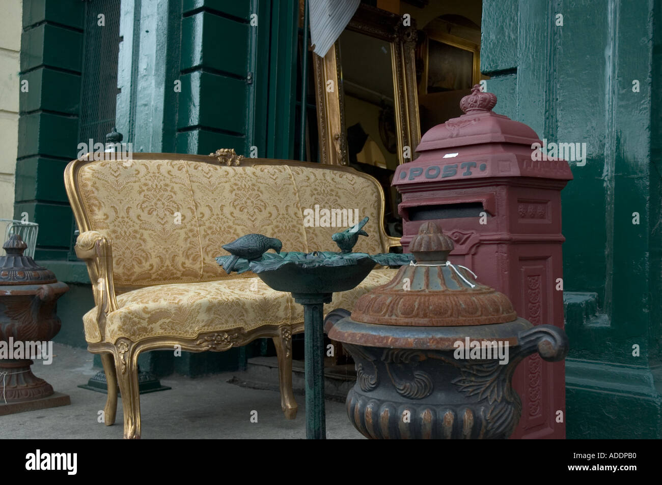 Wares on display outside an antique store on Bachelors Walk in Dublin