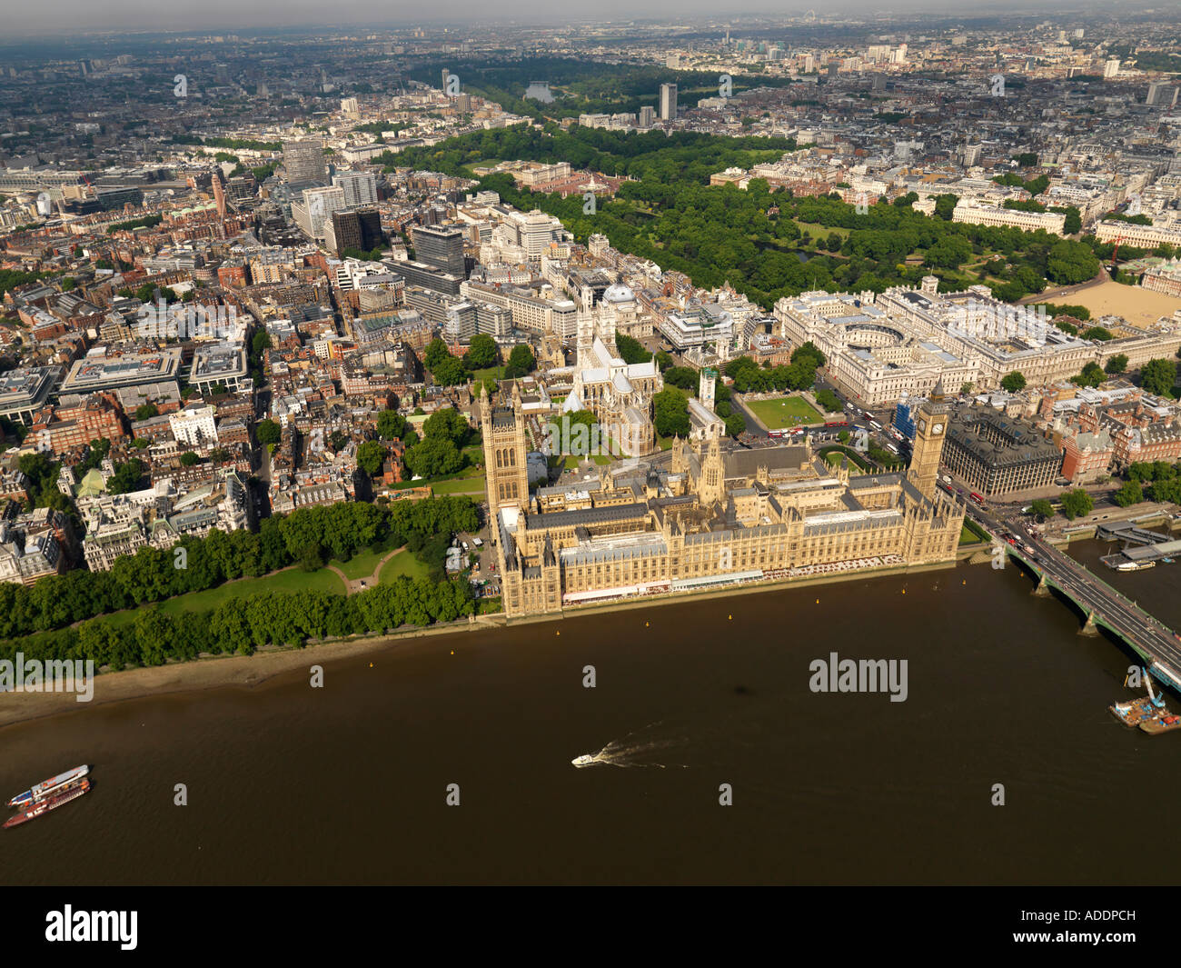 Aerial shot of Houses of Parliament Stock Photo