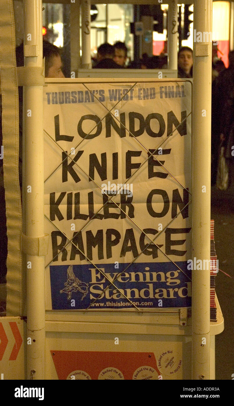 News stand headline on Oxford Street in central London Stock Photo