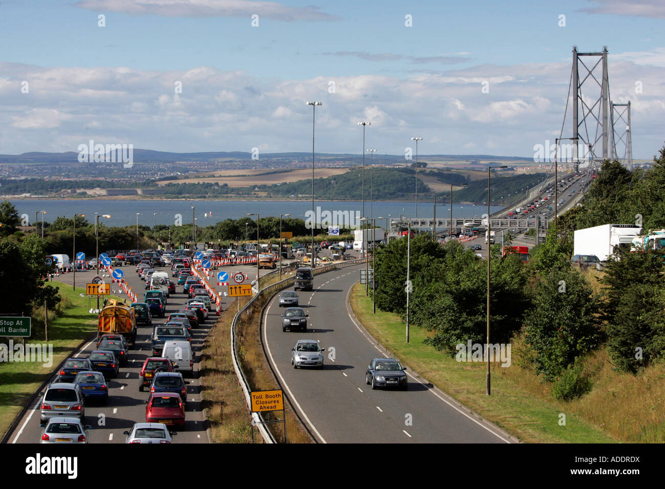 Traffic approaching the Forth Road Bridge where tolls are to be