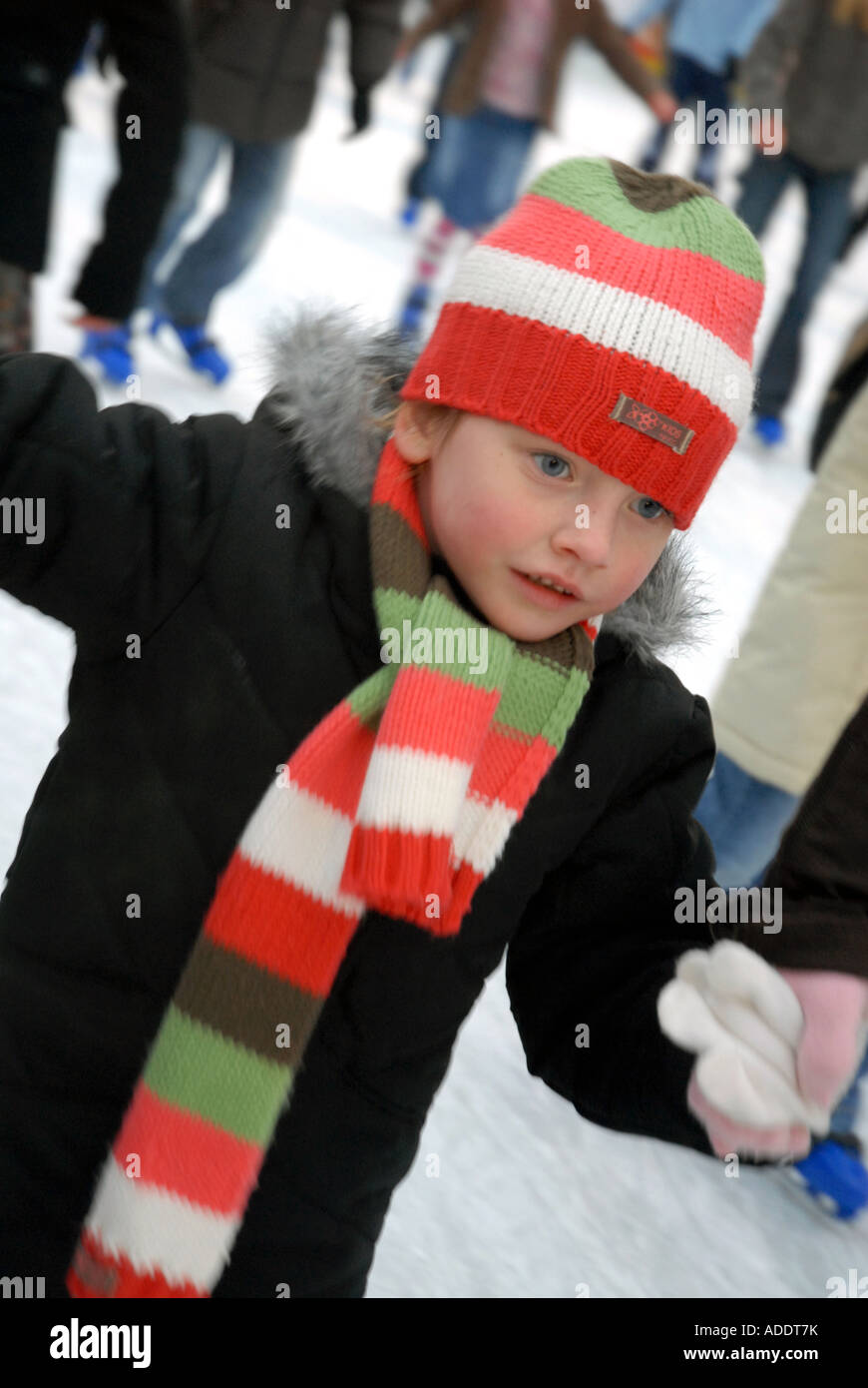 Young Child Ice Skating on Outdoor Ice Rink, Square Glasgow