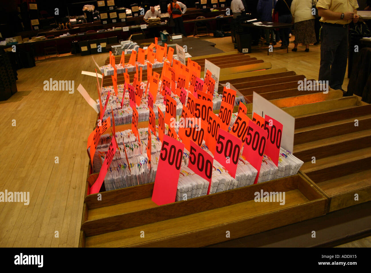 The counted ballots in the Eddisbury constituency during the general election 2005 Stock Photo