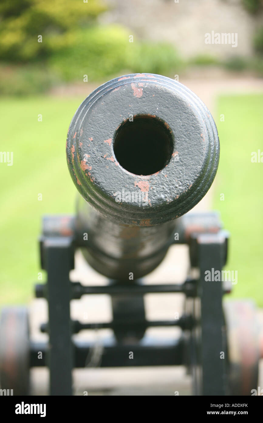 Naval cannon from HMS foudroyant  Nelson's flagship now at caldicot castle monmouthshire  england uk fortification defence Stock Photo