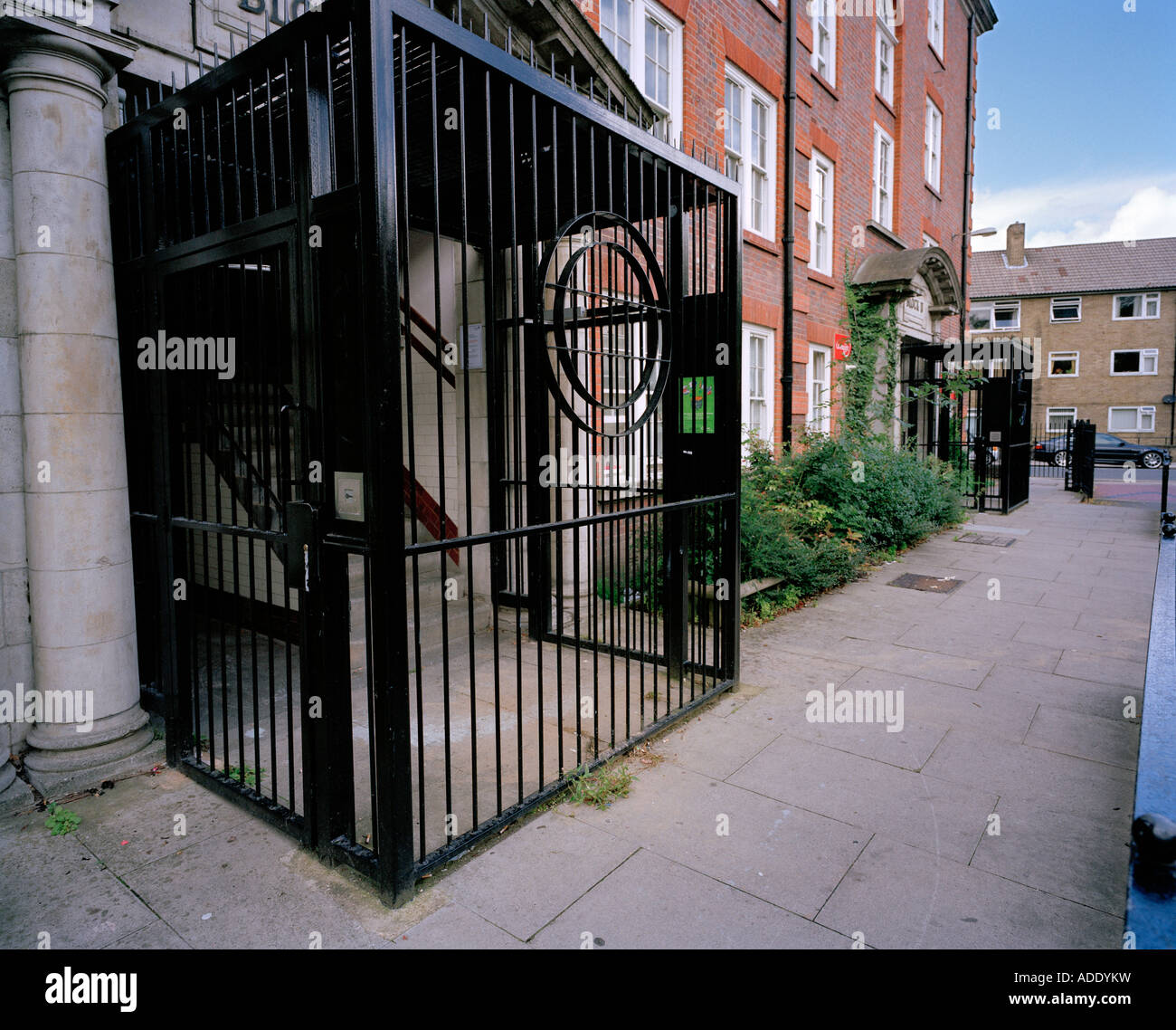 Security cage attached to a block of flats, Hammersmith, London, W6