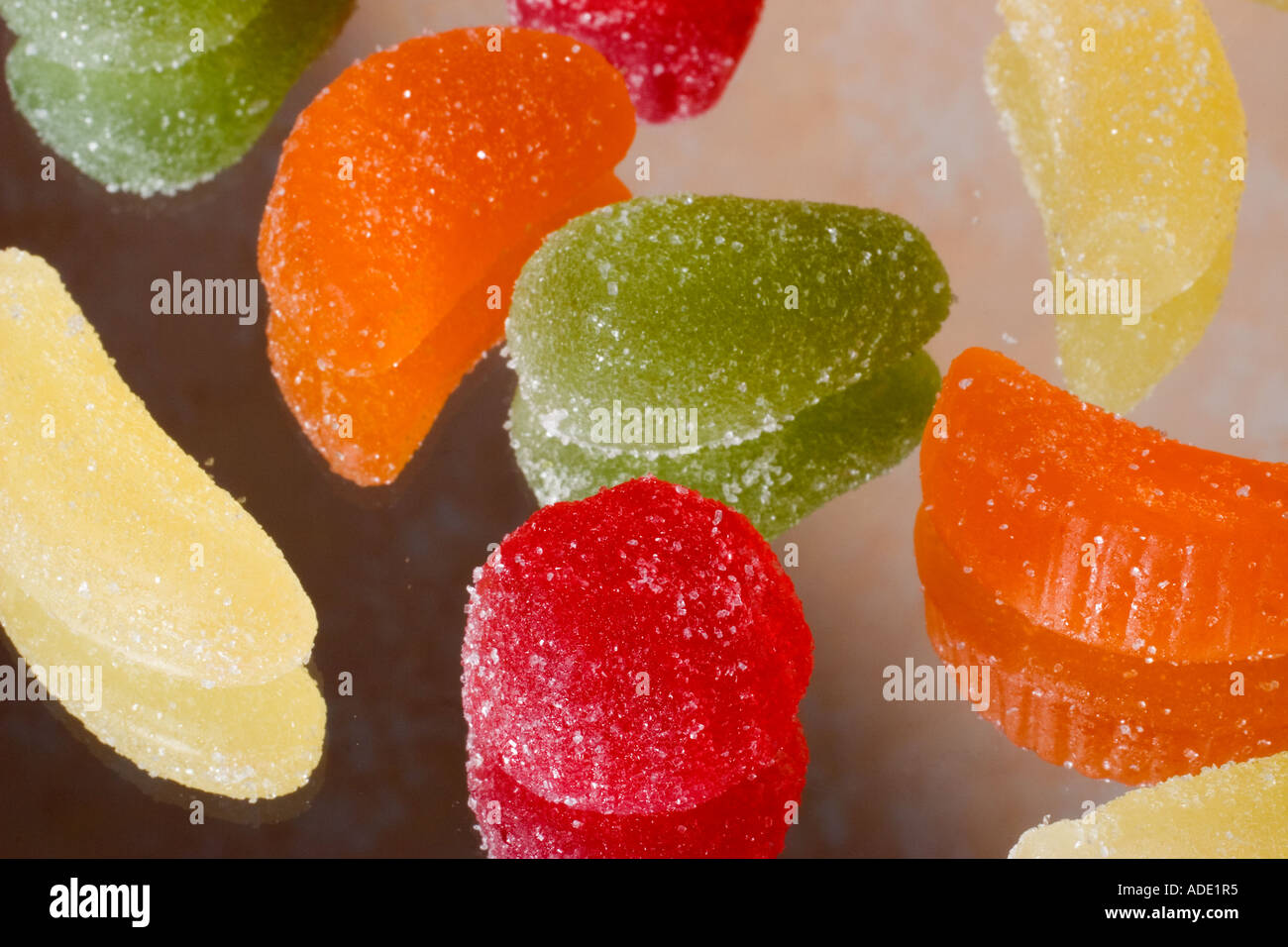Sweetened jelly fruit assortment Gelee Früchte gezuckert Stock Photo