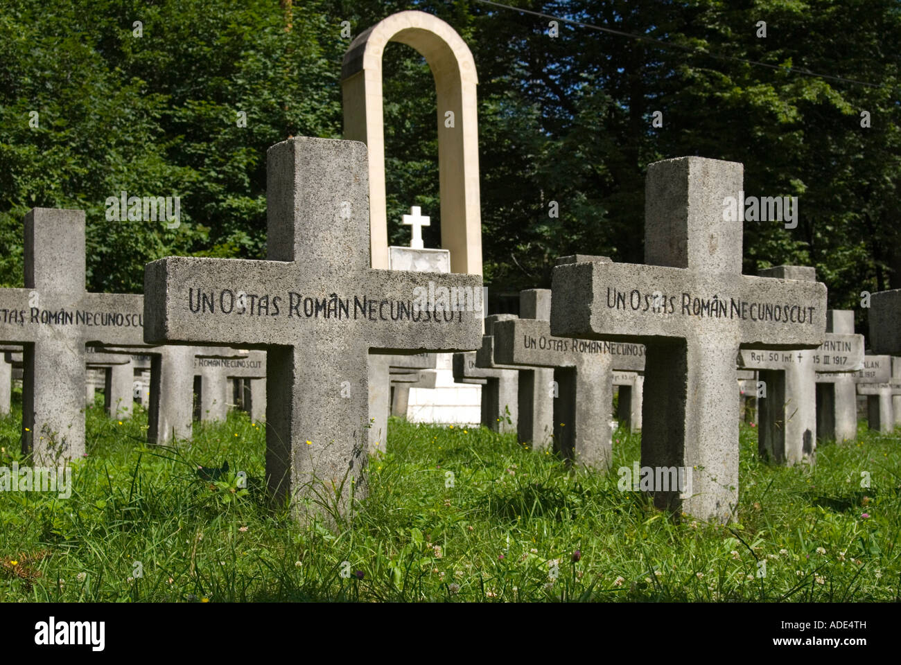 Sinaia, Transylvania, Romania. Graves of Unknown Soldiers in Military Cemetery Stock Photo