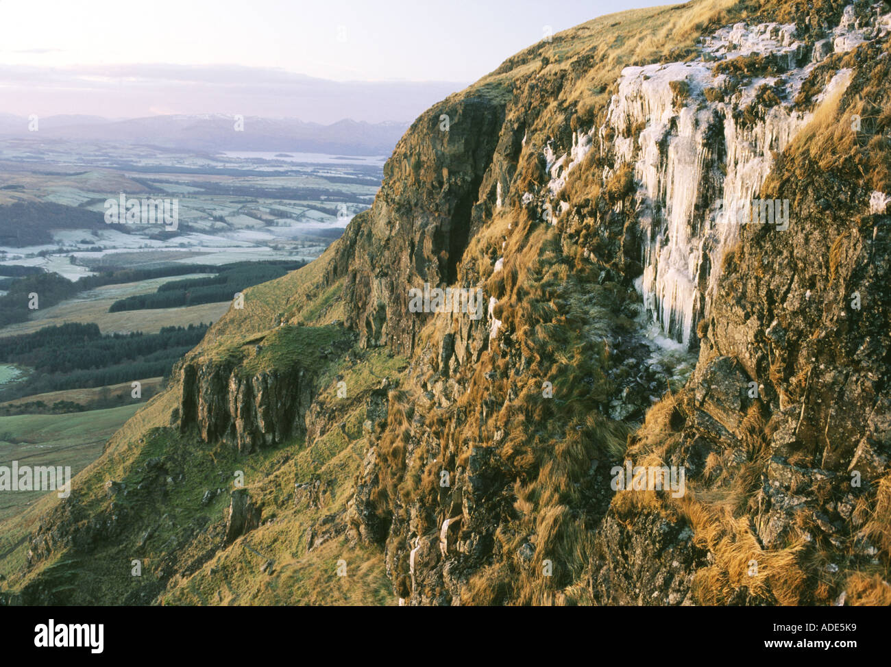 Frozen waterfall Campsie Hills Strathblane Stirlingshire near Glasgow ...