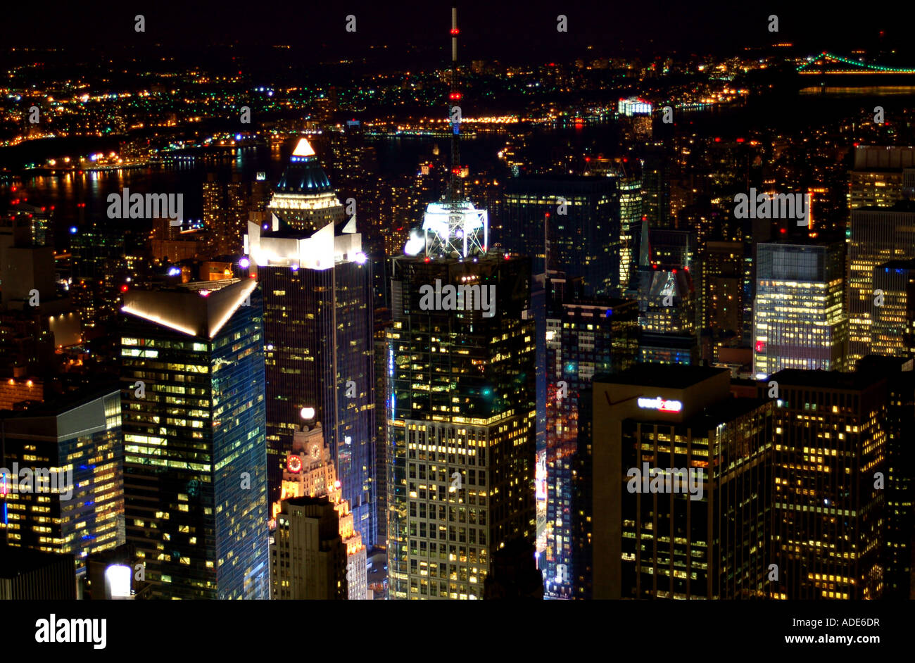 Aerial view of New York City at night, taken from the Empire State ...