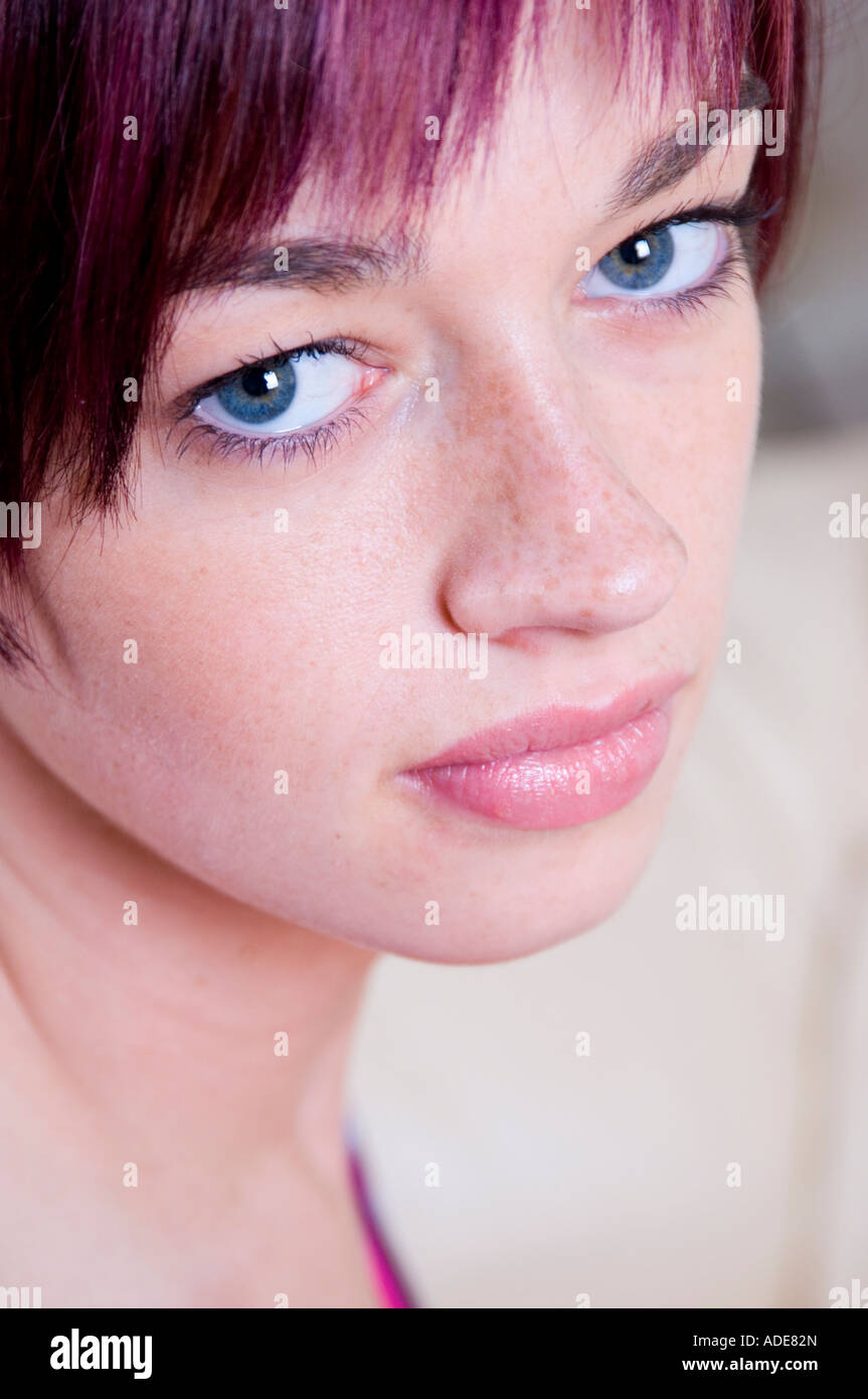 portrait of young woman with red hair and blue eyes Stock Photo - Alamy