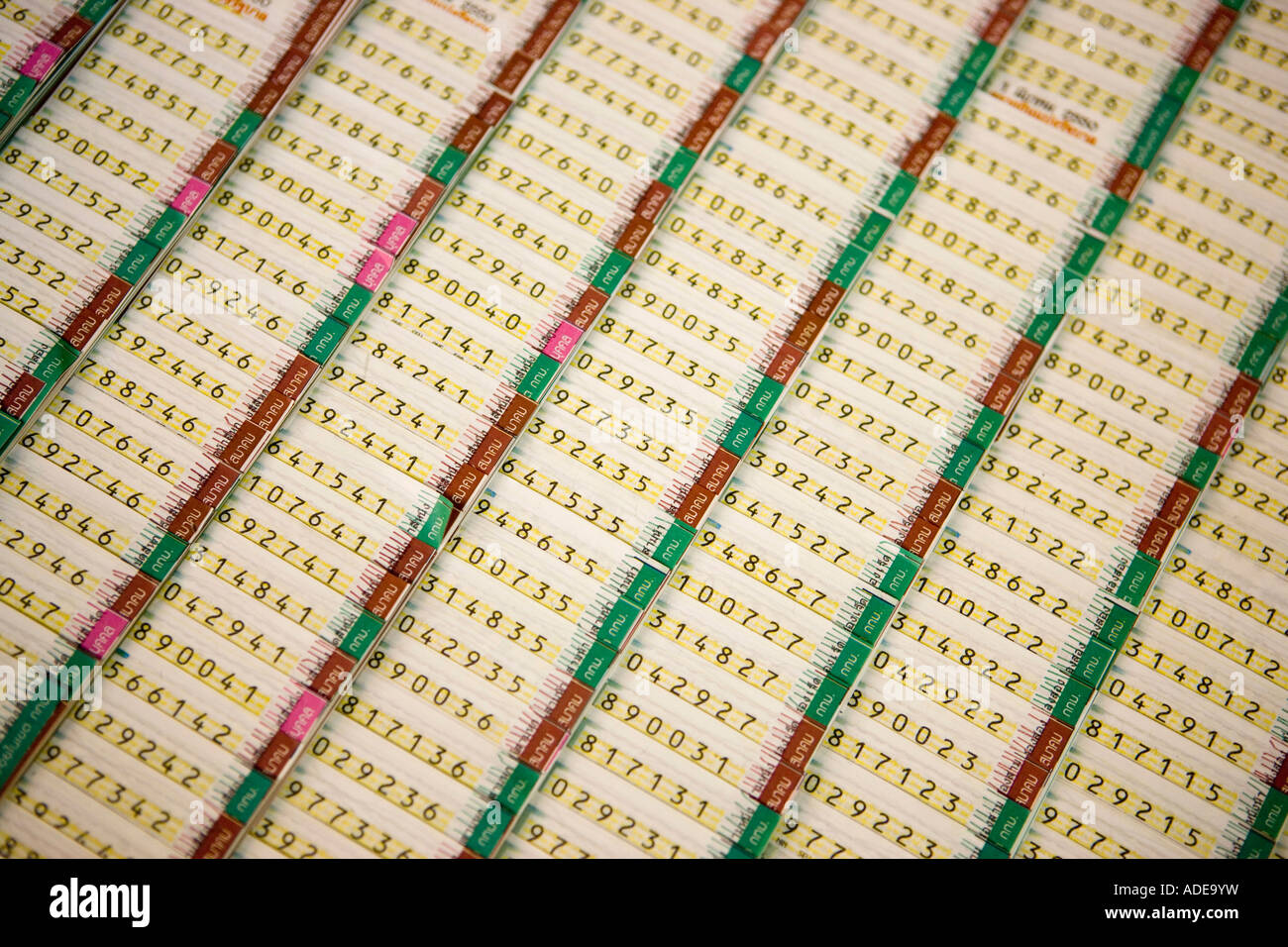 Rows of numbers on lottery tickets Stock Photo