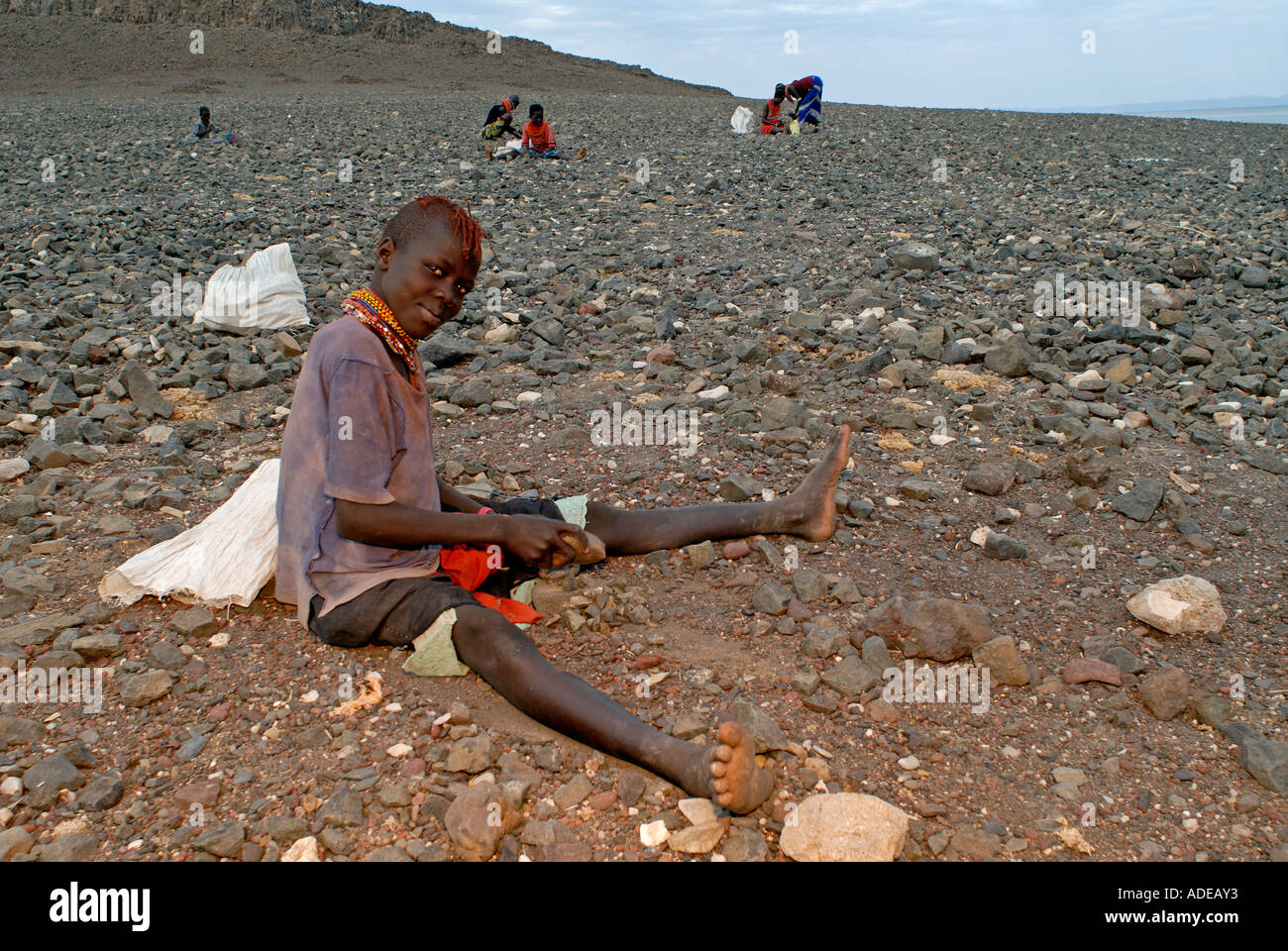 Children of El Molo tribe Lake Turkana Northern Kenya Stock Photo