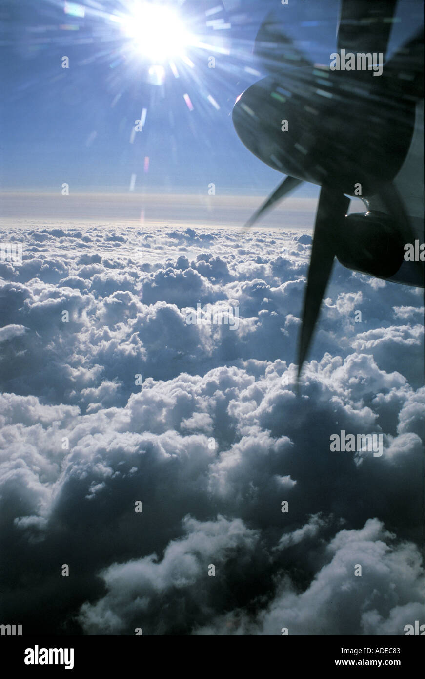 View over clouds from a FlyBe aircraft flying from Edinburgh to Birmingham UK Stock Photo