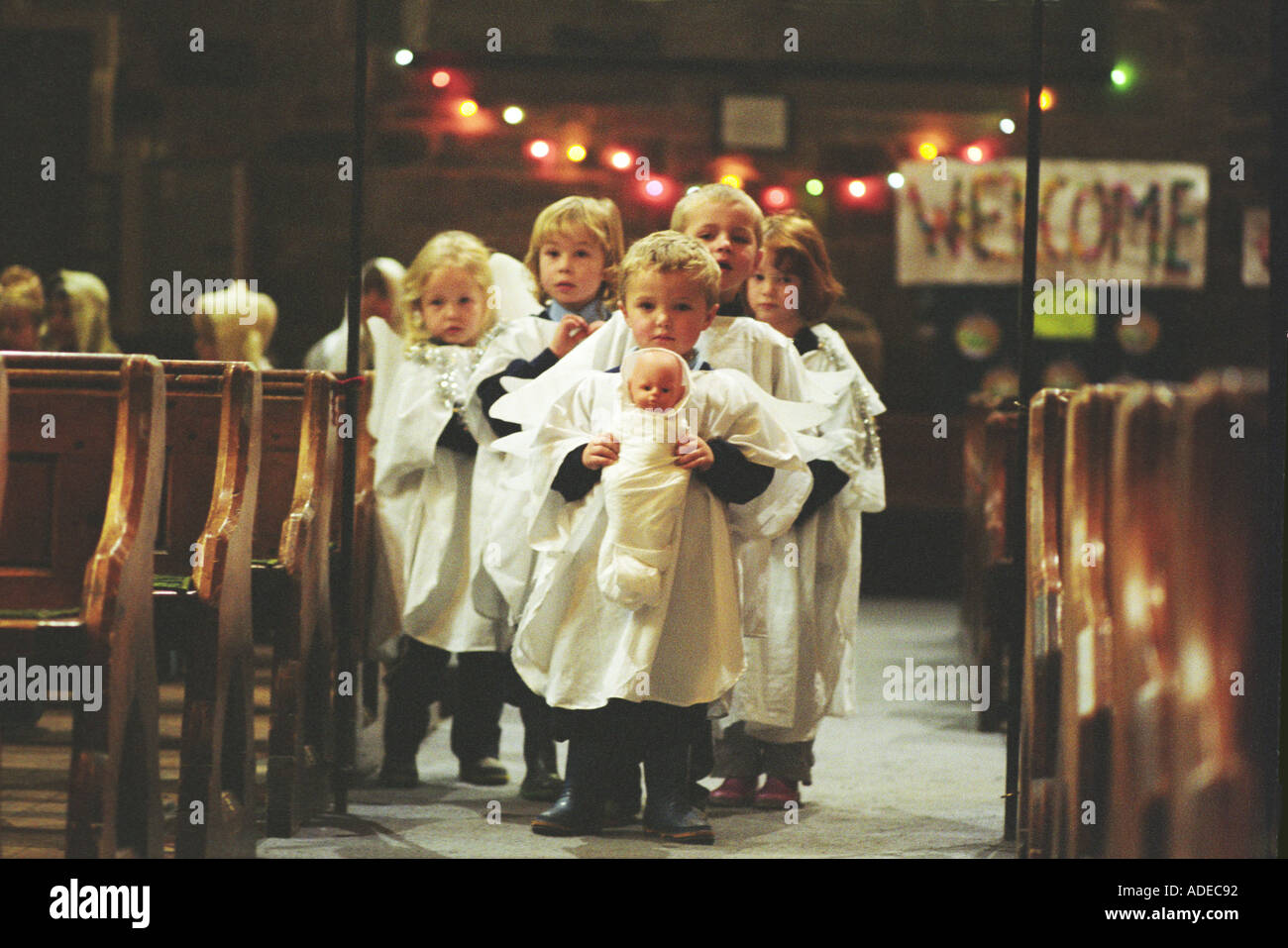 Children enact the Nativity at Polesworth Abbey Warwickshire UK Stock Photo