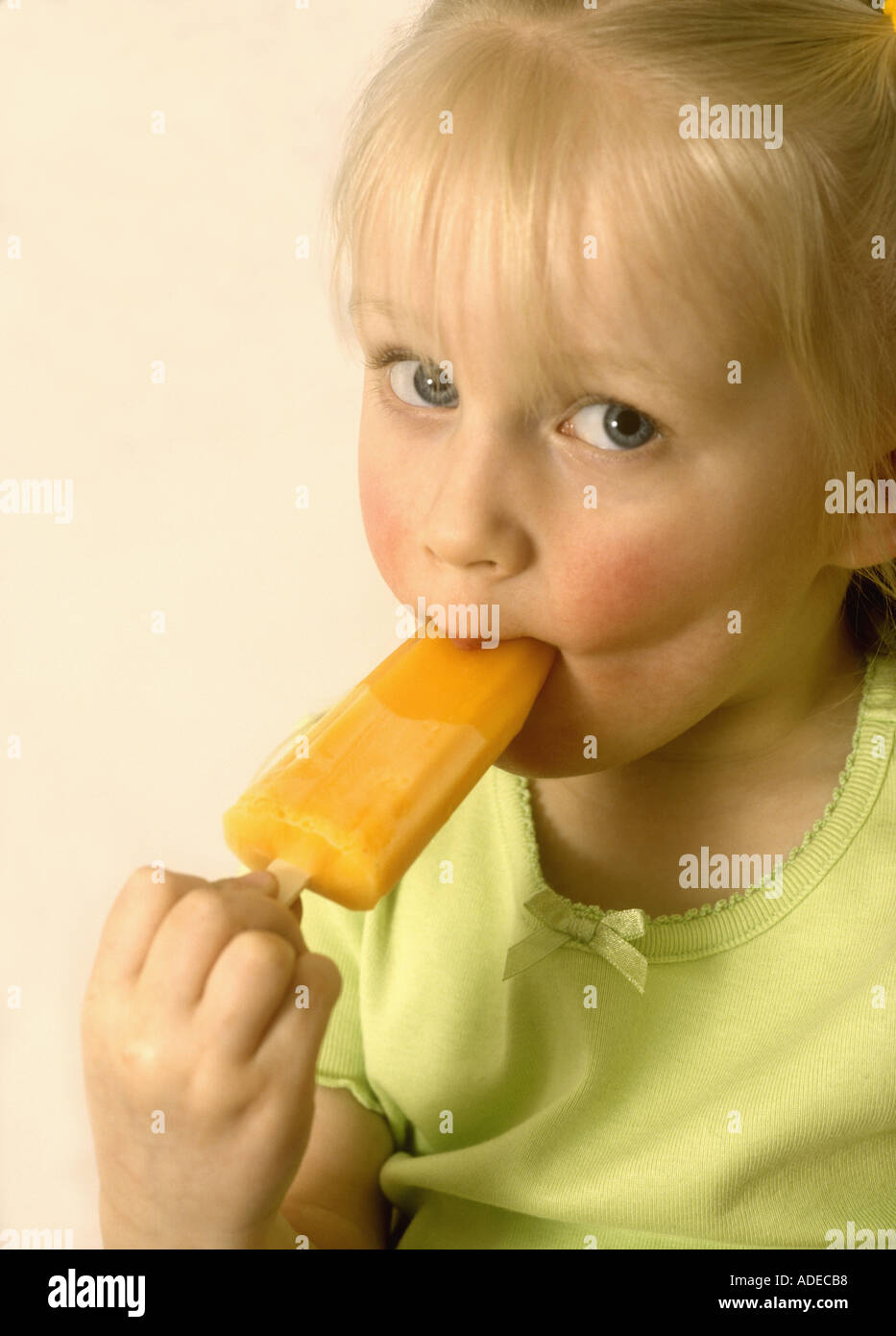 Young Girl Sucking An Ice Lolly Iced Lollies British Heatwave