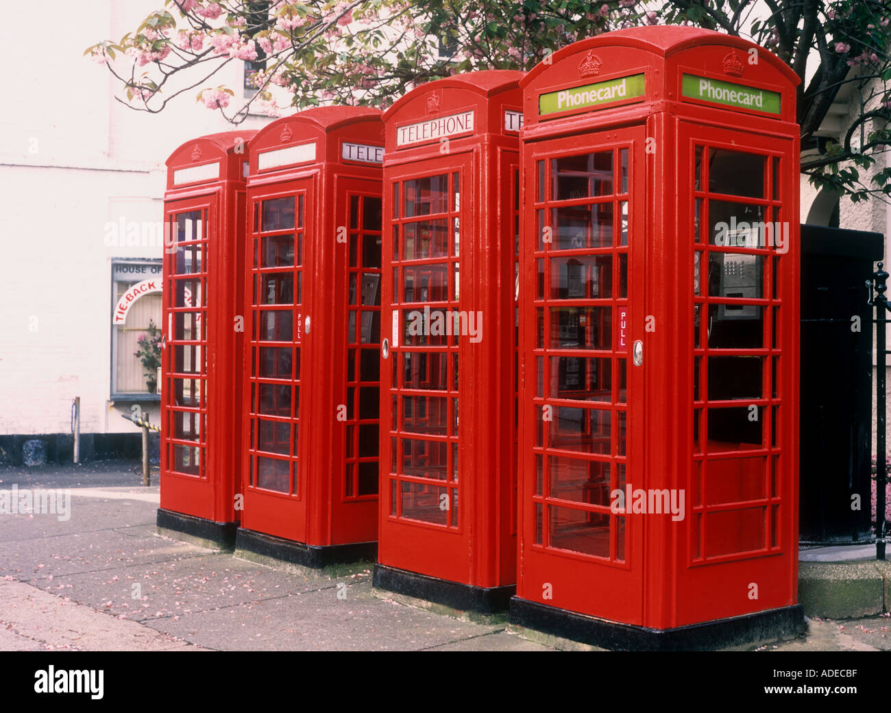 Four telephone boxes, Truro, Cornwall, UK Stock Photo