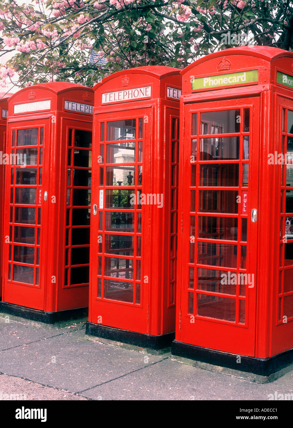 Three telephone boxes, Truro, Cornwall, UK Stock Photo