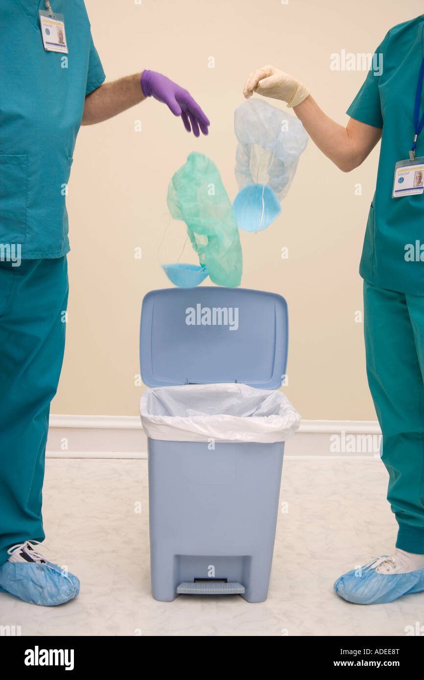 Disposable hainets placed into plastic bag/can Stock Photo