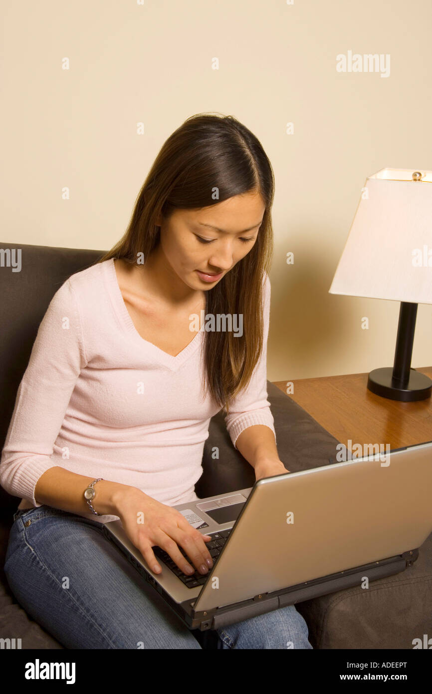Excited woman computer home hi-res stock photography and images - Alamy