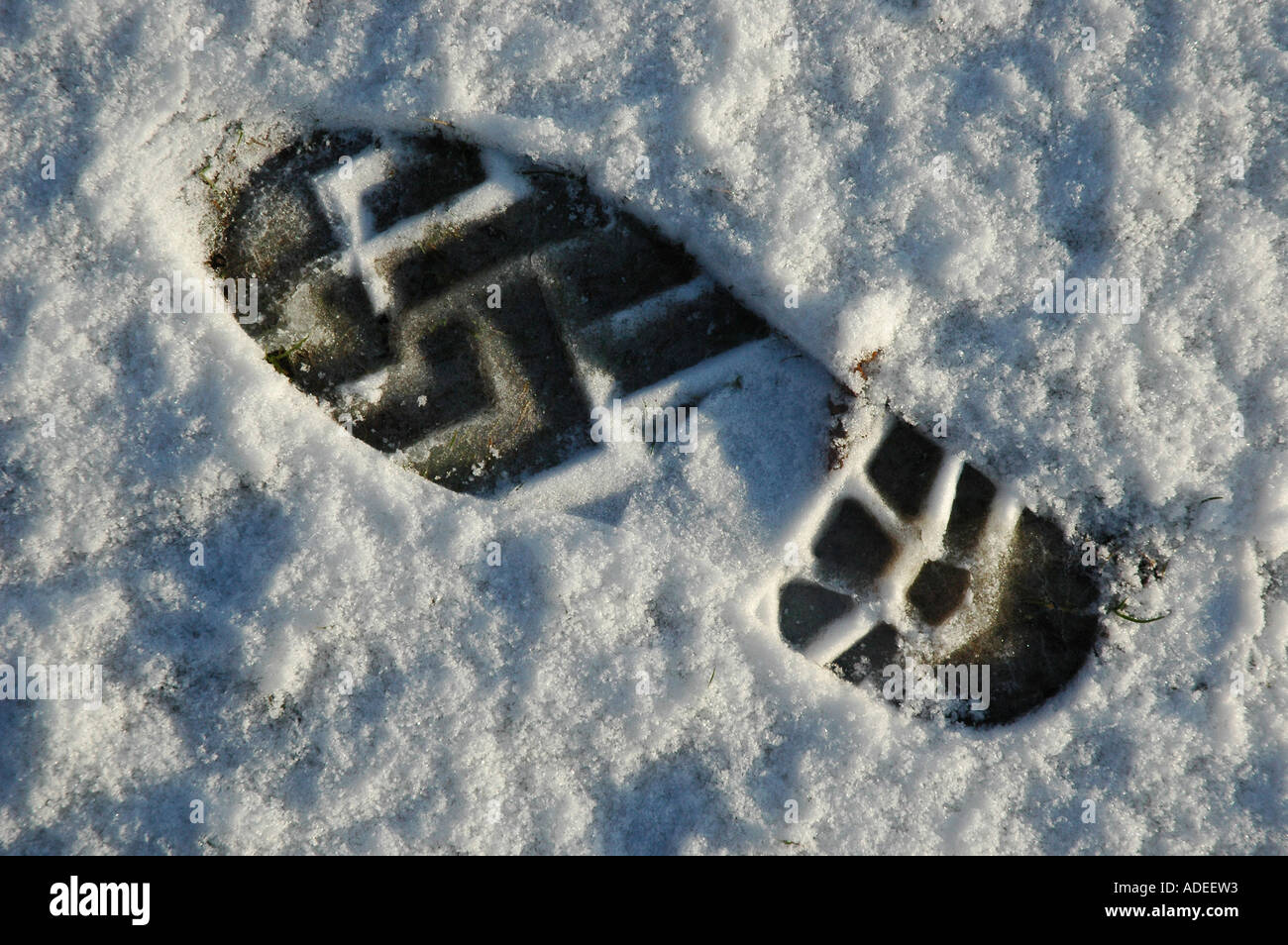 Foot print in the snow Stock Photo