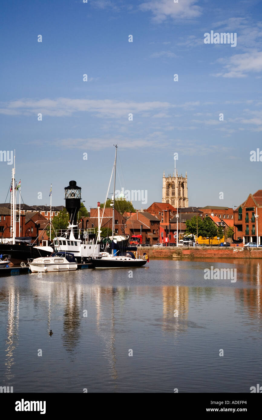 Hull Marina with the Spurn Lightship and Holy Trinity Church behind